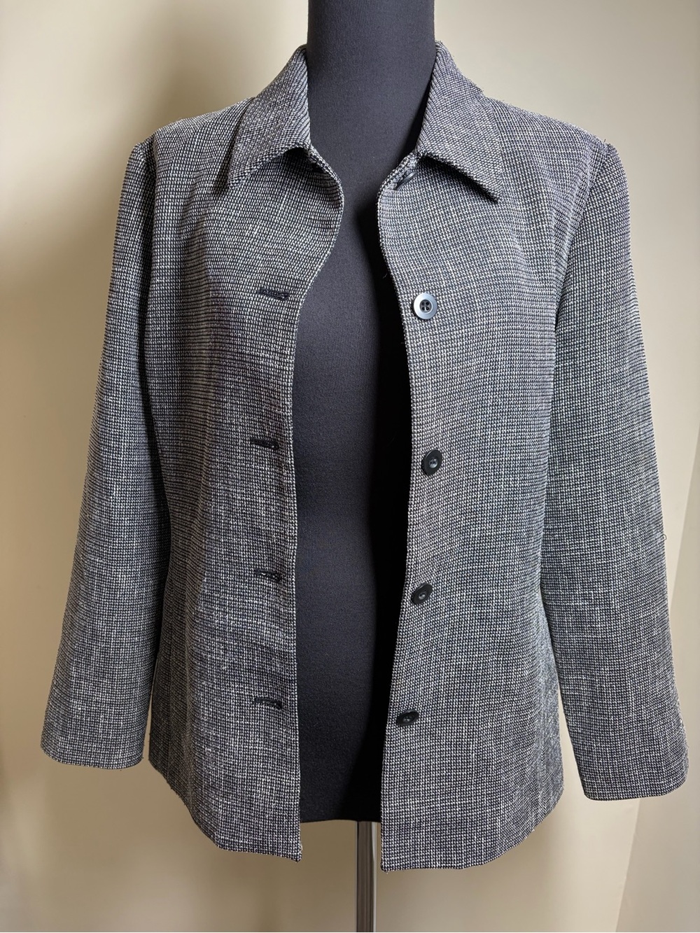 Style & Co. Textured Black and White Button-Front Blazer